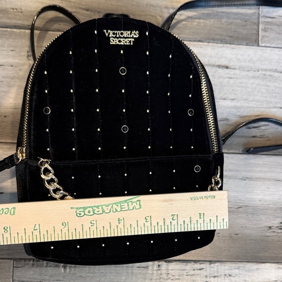 Victoria\'s Secret Black Velvet Mini Backpack with Gold Chain Accent main image 5